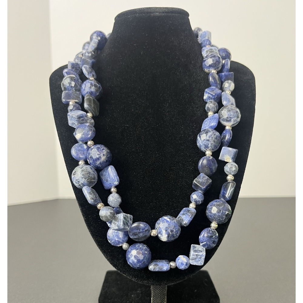 JAY KING 925 Sterling Silver Faceted Sodalite Beads 2 Strand Necklace 18-21"